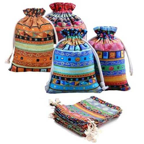 QEDBOJE 20Pcs Jutebeutel, Geschenksäckchen, Jute Sack, Baumwolle Säckchen, Kordelzug, Kleine Stoffbeutel für Weihnachten, Kindergeburtstag, Hochzeit, Party (10x15cm) von QEDBOJE