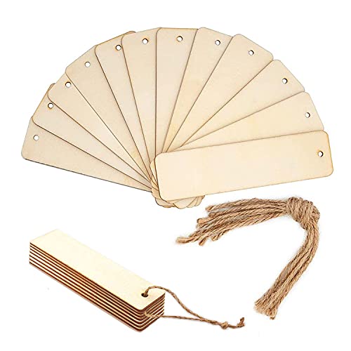 12 Stück leere Holz-Lesezeichen, unlackiert, DIY, Holzhandwerk, Lesezeichen, hängende Holzanhänger mit Löchern und Seilen für Neuartige Bibellesen, DIY, Geburtstag, Party, handgefertigte Dekoration 12 Stück leere Holz-Lesezeichen, unlackiert, DIY, Holzhandwerk, Lesezeichen, hängende Holzanhänger mit Löchern und Seilen für Neuartige Bibellesen, DIY, Geburtstag, Party, handgefertigte Dekoration von QEEQPF