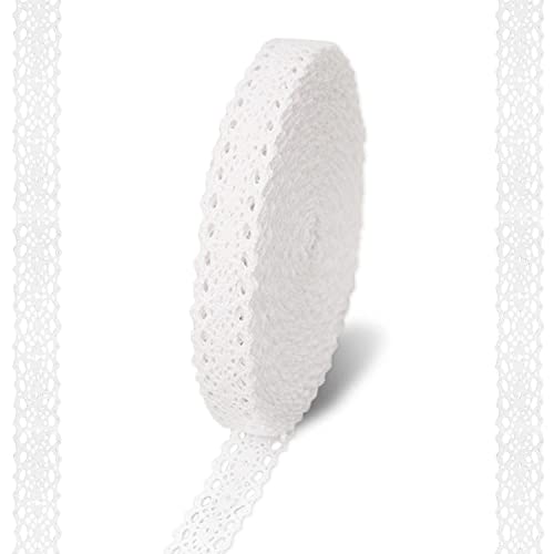 Weißer Spitzen-Satin, Baumwollspitzenbordüre, 15 m, dekoratives Spitzenband, 2 cm, zum Nähen, Basteln, Spitzenband. von QEEQPF
