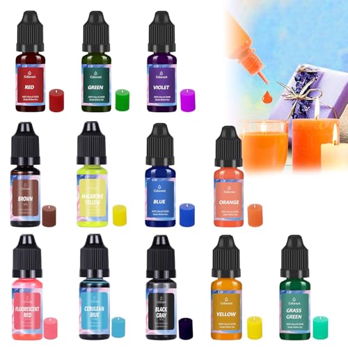 12 Farben Kerzenwachs Farbe, Flüssig Kerzen Farbe, 10ml Wachs Kerzen Farbe, Kerzen Farbe Farbstoff, Hochkonzentrat Flüssiger Kerzen Farbe Farbstoff für Gelwachs, Paraffinwachs, Bienenwachs 12 Farben Kerzenwachs Farbe, Flüssig Kerzen Farbe, 10ml Wachs Kerzen Farbe, Kerzen Farbe Farbstoff, Hochkonzentrat Flüssiger Kerzen Farbe Farbstoff für Gelwachs, Paraffinwachs, Bienenwachs von QEEROYO