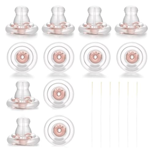 12 Stück Ohrstecker Verschluss Silikon, Ohrstecker Verschluss Rohlinge Ohrring Silikon, Universal Ohrring Stopper Silikon, Hypoallergener Silikon-Ersatz für Ohrstecker/hängende Ohren, Roségold von QEEROYO