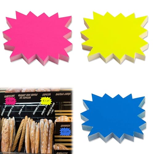 150 Stück Preisschilder Flohmarkt Neon, Neon Preisschilder, Fluoreszierende Zeichen Starburst, 3 Farbe Verkaufsetiketten Zeichen, für Supermärkten, Einzelhandelsgeschäft Party Favors von QEEROYO