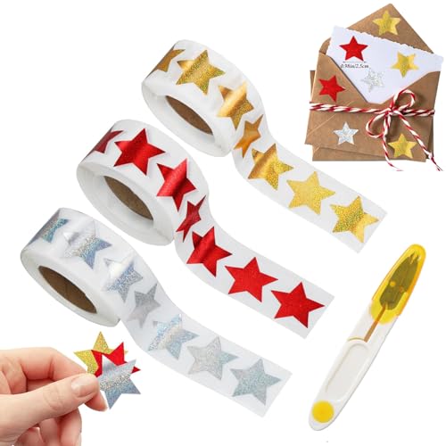 3 Rolle Aufkleber Sterne Glitzer, Belohnungssticker für Kinder, Glitzer Silber Etiketten Selbstklebend, Holografische Goldene Stern-Aufkleber, für Kinder, Studenten, Grußkarten, Geschenke 3 Rolle Aufkleber Sterne Glitzer, Belohnungssticker für Kinder, Glitzer Silber Etiketten Selbstklebend, Holografische Goldene Stern-Aufkleber, für Kinder, Studenten, Grußkarten, Geschenke von QEEROYO