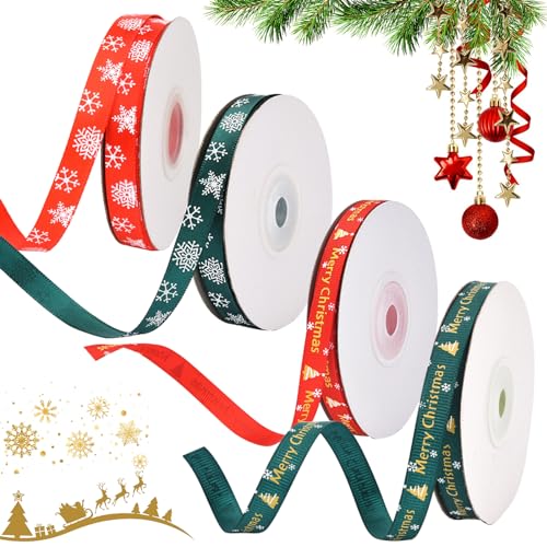 4 Rollen Geschenkband Satinband, Weihnachten Geschenkband Breit, Grün Schleifenband Satinband, Schleifenband Weihnachten, Dekoband Weihnachtsbänder, Weihnachtsbänder Grün/Rot, Christmas Satin Ribbon 4 Rollen Geschenkband Satinband, Weihnachten Geschenkband Breit, Grün Schleifenband Satinband, Schleifenband Weihnachten, Dekoband Weihnachtsbänder, Weihnachtsbänder Grün/Rot, Christmas Satin Ribbon von QEEROYO