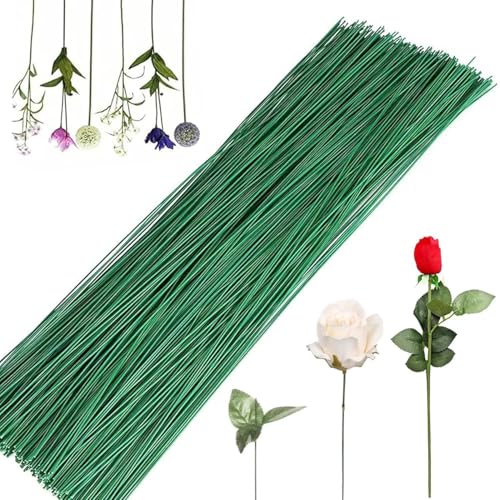 50 Stück Floristikdraht, Blumendraht, 30cm Floristikdraht Grün, Blumenstamm Draht Grün, Blumenstamm Draht, asteldraht Floristendraht, Stiel Draht Blumen Draht, Draht Basteldraht von QEEROYO