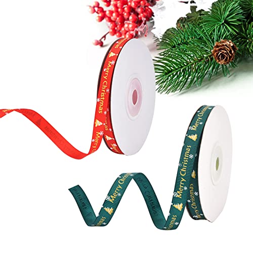 Geschenkband Satinband, Weihnachten Geschenkband Breit, 2 Rollen Grün Schleifenband Satinband, Schleifenband Weihnachten, Dekoband Weihnachtsbänder, Weihnachtsbänder Grün/Rot, Christmas Satin Ribbon von QEEROYO