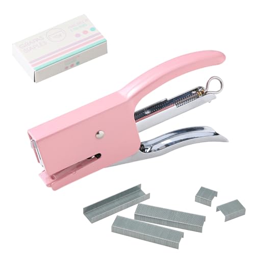 Heftgerät, Schreibtischhefter, Büroheftgerät, Desktop-Heftgerät, Tacker Büro für 16 Blatt Kapazität, Inklusive 750 Heftklammern, für Büro Schule Heim Schreibtisch Zubehör Metall Hefter, Rosa von QEEROYO