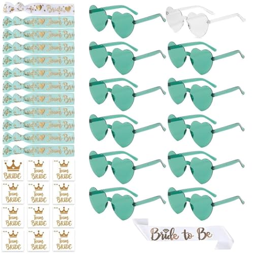QEEROYO 37 Stück JGA Brille Team Braut Armbänder, Jga Accessoires Frauen, Bride to Be Herz Brille Set, 1Bride to Be Schärpe +12Herz Sonnenbrille+12Bride Tattoo Aufkleber+12Bride Armband, JGA Deko QEEROYO 37 Stück JGA Brille Team Braut Armbänder, Jga Accessoires Frauen, Bride to Be Herz Brille Set, 1Bride to Be Schärpe +12Herz Sonnenbrille+12Bride Tattoo Aufkleber+12Bride Armband, JGA Deko von QEEROYO