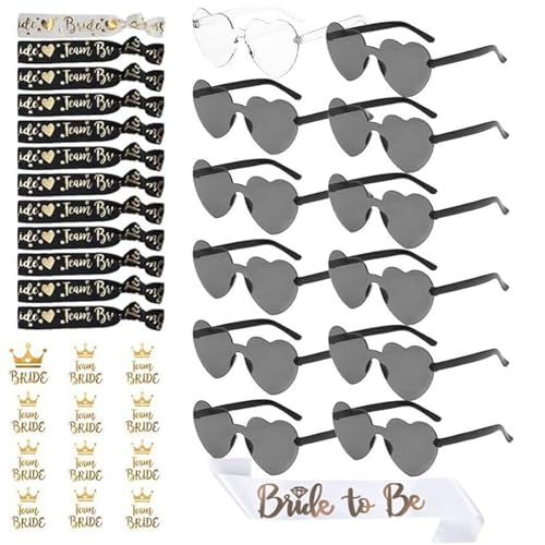QEEROYO 37 Stück JGA Brille Team Braut Armbänder, Jga Accessoires Frauen, Bride to Be Herz Brille Set, 1Bride to Be Schärpe +12Herz Sonnenbrille+12Bride Tattoo Aufkleber+12Bride Armband, JGA Deko QEEROYO 37 Stück JGA Brille Team Braut Armbänder, Jga Accessoires Frauen, Bride to Be Herz Brille Set, 1Bride to Be Schärpe +12Herz Sonnenbrille+12Bride Tattoo Aufkleber+12Bride Armband, JGA Deko von QEEROYO