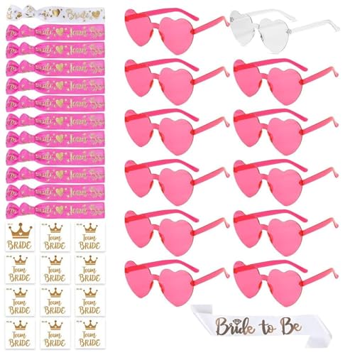 QEEROYO 37 Stück JGA Brille Team Braut Armbänder, Jga Accessoires Frauen, Bride to Be Herz Brille Set, 1Bride to Be Schärpe +12Herz Sonnenbrille+12Bride Tattoo Aufkleber+12Bride Armband, JGA Deko QEEROYO 37 Stück JGA Brille Team Braut Armbänder, Jga Accessoires Frauen, Bride to Be Herz Brille Set, 1Bride to Be Schärpe +12Herz Sonnenbrille+12Bride Tattoo Aufkleber+12Bride Armband, JGA Deko von QEEROYO