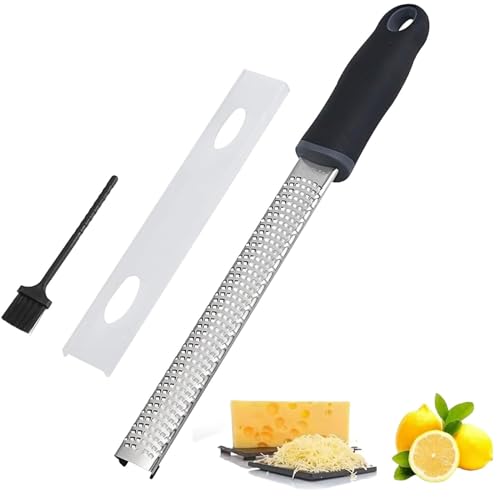 Reibe, Zester, Käsereibe - Parmesankäse, Muskatnuss Reibe, Gewürzreiben, Zester Küchenreibe Set, für Zitrusfrüchte, Ingwer, mit Schutzabdeckung und Silikon Griff&Pinsel von QEEROYO