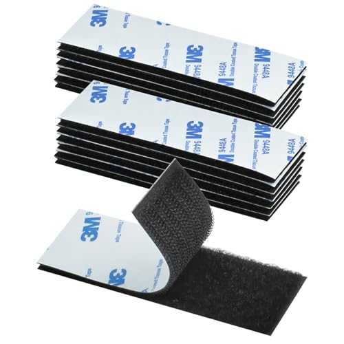 QEEYON 12 Stück Klettband Selbstklebend Extra Stark, Doppelseitig Klebeband, Klettverschluss Selbstklebend, Wiederverwendbar für Stoff, für Wand,Metall,Stoff,Boden,Kunststoff 3 x 10cm (Schwarz) von QEEYON