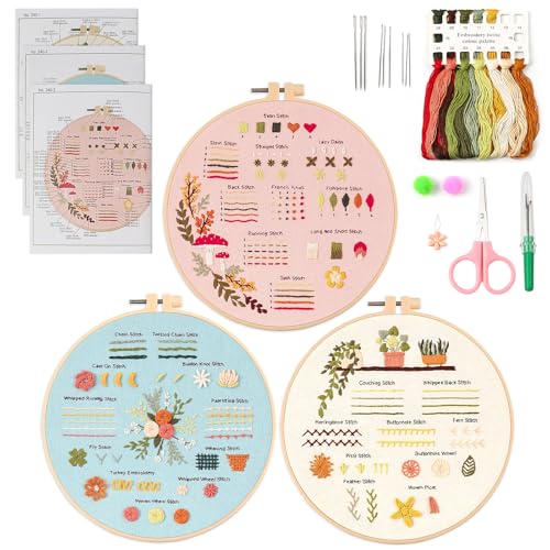 QEEYON 3 Stickset für Anfänger, Stickerei Set Anfänger zum Erlernen von 30 Verschiedenen Stichen, Sticken Set Erwachsene, Inklusive Stoff mit Aufdrucken, Fäden, Nadeln, Rahmen und Tutorials QEEYON 3 Stickset für Anfänger, Stickerei Set Anfänger zum Erlernen von 30 Verschiedenen Stichen, Sticken Set Erwachsene, Inklusive Stoff mit Aufdrucken, Fäden, Nadeln, Rahmen und Tutorials von QEEYON