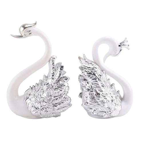 QELLON 2 Stück Schwanen-Ornamente, Schwan-Kuchendekoration, Auto-Dekoration, Zuhause, Hochzeit, B von QELLON