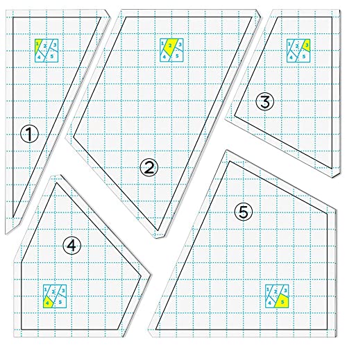 QELLON 5 Stück Quilting Vorlage Set Nähmaschine Lineal DIY Hand Patchwork Quilten Lineal Quilt Vorlagen Quadratische Vorlagen von QELLON