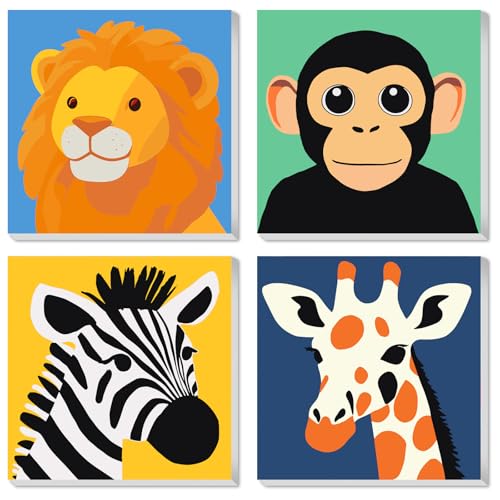 QENSPE 4 Stück Malen Nach Zahlen Kinder mit Rahmen ab 6-12 Jahre Mädchen und Junge Geschenk, Gorilla Löwe Zebra Giraffe Paint by Numbers Farbiges Leinwand Acryl Ölgemälde Set Heimdekoration 20x20cm QENSPE 4 Stück Malen Nach Zahlen Kinder mit Rahmen ab 6-12 Jahre Mädchen und Junge Geschenk, Gorilla Löwe Zebra Giraffe Paint by Numbers Farbiges Leinwand Acryl Ölgemälde Set Heimdekoration 20x20cm von QENSPE