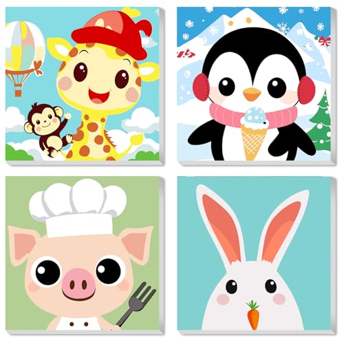 QENSPE 4 Stück Malen Nach Zahlen Kinder mit Rahmen ab 6-12 Jahre Mädchen und Junge Geschenk, Pinguin Kaninchen Schwein Giraffe Paint by Numbers Farbiges Leinwand Acryl Ölgemälde Set 20x20cm QENSPE 4 Stück Malen Nach Zahlen Kinder mit Rahmen ab 6-12 Jahre Mädchen und Junge Geschenk, Pinguin Kaninchen Schwein Giraffe Paint by Numbers Farbiges Leinwand Acryl Ölgemälde Set 20x20cm von QENSPE