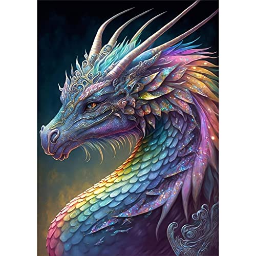 QENSPE 5D Diamond Painting Bunter Drache Diamant Painting Bilder Drache Diamond Art Erwachsene Full DIY Diamant Kunst Malerei Stickerei Set Kreuzstich Bilder Home Wand Dekor 30x40cm von QENSPE