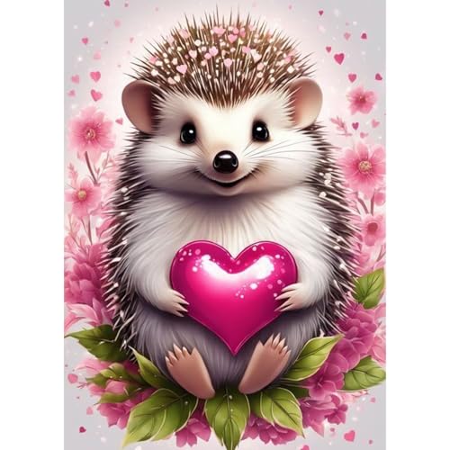 QENSPE 5D Diamond Painting Igel Diamant Painting Bilder DIY Full Rund Diamond Art Set Erwachsene, Herz Blume Diamant Kunst Malerei Stickerei Set Kreuzstich Bilder Home Wand Dekor 30x40cm von QENSPE