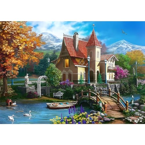 QENSPE 5D Diamond Painting Landschaft Diamant Painting Bilder Kit Erwachsene, Villa Szenerie Diamond Art Set DIY Full Diamant Kunst Malerei Kreuzstich Set Home Wand Geschenk Dekor 30x40cm von QENSPE