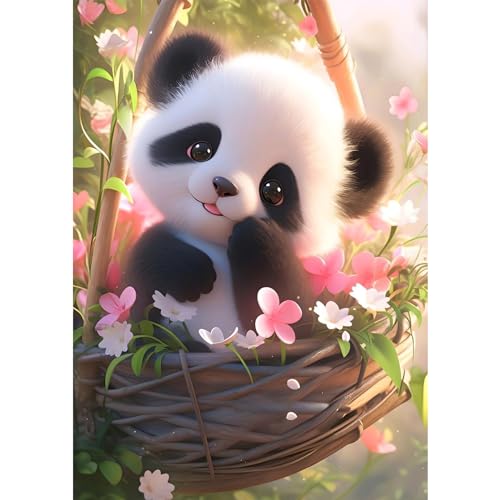 QENSPE 5D Diamond Painting Panda Blumen Diamant Painting Bilder Grüner Panda Diamond Art Erwachsene Full DIY Diamant Kunst Malerei Stickerei Set Kreuzstich Bilder Home Wand Dekor 30x40cm / 12x16 inch von QENSPE