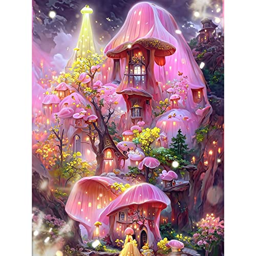 QENSPE 5D Diamond Painting Rosa Schloss Diamant Painting Bilder Häuschen Diamond Painting Erwachsene Märchen Full Diamant Bilder Malerei Stickerei Set Kreuzstich Bilder Home Wand Dekor 30x40cm von QENSPE