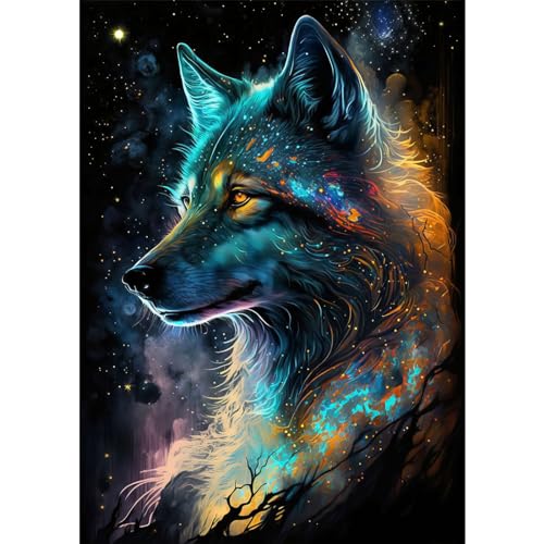 QENSPE 5D Diamond Painting Set Wolf Diamant Painting Bilder Fantasie Diamond Art Erwachsene, Full DIY Wolf Diamant Kunst Malerei Stickerei Set Kreuzstich Bilder Home Wand Dekor 30x40cm von QENSPE