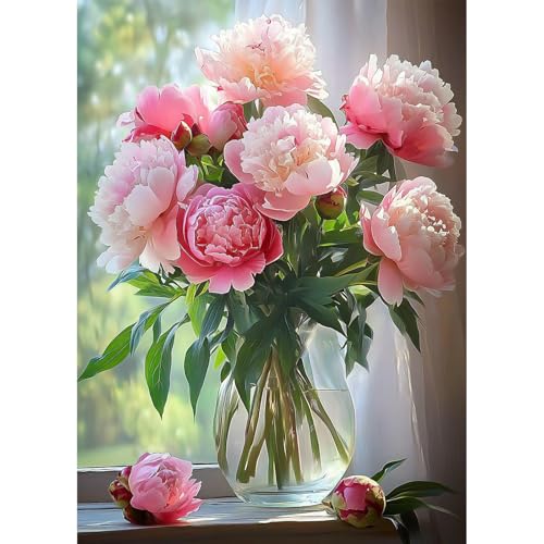 QENSPE Blume Diamond Painting Set für Erwachsene, 5D Diamond Painting Pfingstrose Diamond Art mit Werkzeugen, Kristall Diamant Kunst DIY Handwerk für Haus Zimmer Wand Dekor 30x40cm von QENSPE