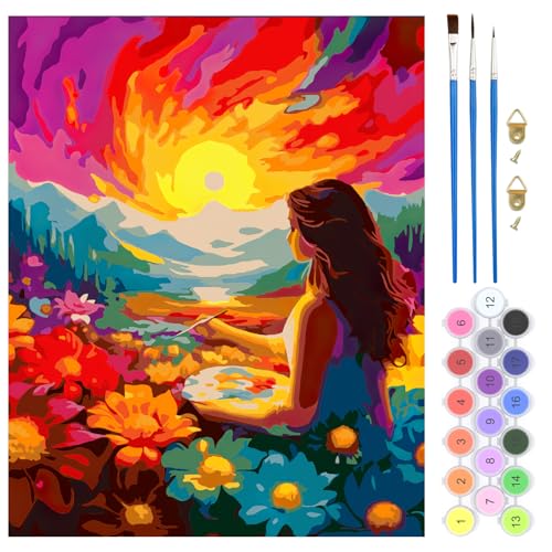 QENSPE Blumen Malen nach Zahlen für Erwachsene, DIY Farbe Ölgemälde Malen nach Zahlen Set mit Farbe Leinen Leinwand mit Acrylfarbe und 3 Pinsel, Haus Wand Deko 40x50cm - Bunte Landschaften QENSPE Blumen Malen nach Zahlen für Erwachsene, DIY Farbe Ölgemälde Malen nach Zahlen Set mit Farbe Leinen Leinwand mit Acrylfarbe und 3 Pinsel, Haus Wand Deko 40x50cm - Bunte Landschaften von QENSPE