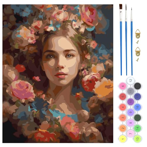QENSPE DIY Malen nach Zahlen Erwachsene, Mädchen Erwachsene Malen nach Zahlen Kits auf Leinwand, Blume Malen nach Zahlen Kunsthandwerk Geschenk für Home Wall Deco 40x50cm (rahmenlos) von QENSPE