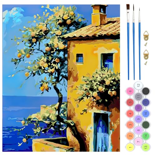 QENSPE DIY Malen nach Zahlen für Erwachsene, Farbe Ölgemälde Landschaft Malen nach Zahlen Set für Anfänger – Farbe Leinen Leinwand mit Acrylfarbe und 3 Pinsel, Haus Wand Deko Geschenk 40x50cm - Haus QENSPE DIY Malen nach Zahlen für Erwachsene, Farbe Ölgemälde Landschaft Malen nach Zahlen Set für Anfänger – Farbe Leinen Leinwand mit Acrylfarbe und 3 Pinsel, Haus Wand Deko Geschenk 40x50cm - Haus von QENSPE