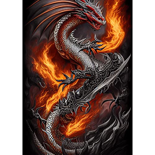 QENSPE Diamond Painting Drachen Diamant Painting 5D Diamond Painting Kit Erwachsene Kristall Full Diamant Drache Bilder Kinder Malerei Stickerei Set Kreuzstich Bilder Home Wand Dekor 30x40cm von QENSPE