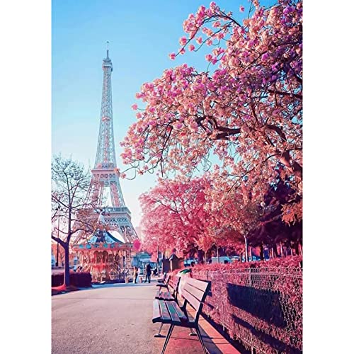 QENSPE Eiffelturm Diamant Painting 5D Diamond Painting Erwachsene Kind Kid Rosa 30x40 cm Realistisch Französisch Unisex Diamant-Malkit von QENSPE