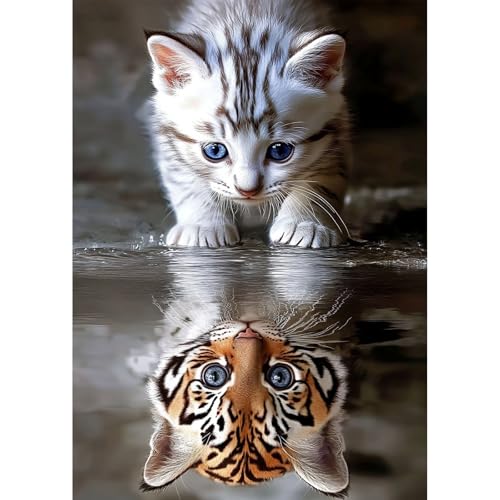 QENSPE Diamond Painting Kätzchen, Tiger Diamond Art Set Erwachsene, Kristall Diamant Malerei DIY Diamant Kunst Handwerk für Haus Zimmer Wand Dekor 30x40cm von QENSPE