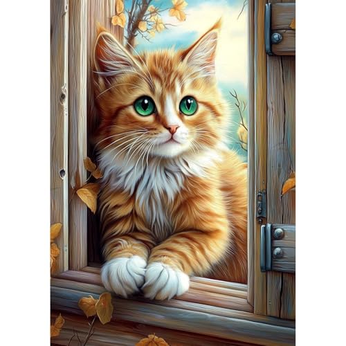 QENSPE Diamond Painting Katze, Niedliches Tier Diamond Art Set Erwachsene, Kristall Diamant Malerei DIY Diamant Kunst Handwerk für Haus Zimmer Wand Dekor 30x40cm von QENSPE