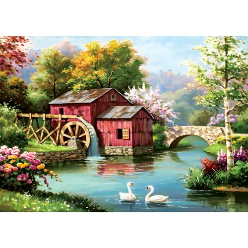 QENSPE Diamond Painting Kit Dorf Landschaft Diamant Painting Bilder Erwachsene, 5D DIY Full Diamond Art Set Landschaft Diamant Kunst Malerei Stickerei Kreuzstich Set Home Wand Dekor 30x40cm von QENSPE