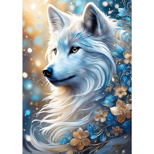 QENSPE Diamond Painting Kit Weißer Wolf Diamant Painting Bilder Erwachsene, Wolf Diamond Art Set 5D DIY Full Diamant Kunst Malerei Stickerei Kreuzstich Set Home Wand Dekor 30x40cm von QENSPE