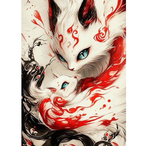 QENSPE Diamond Painting Neunschwänziger Fuchs, Anime Diamonds Art Set Erwachsene, 5D Diamant Malerei DIY Diamants Kunst Handwerk für Haus Zimmer Wand Dekor 30x40cm von QENSPE