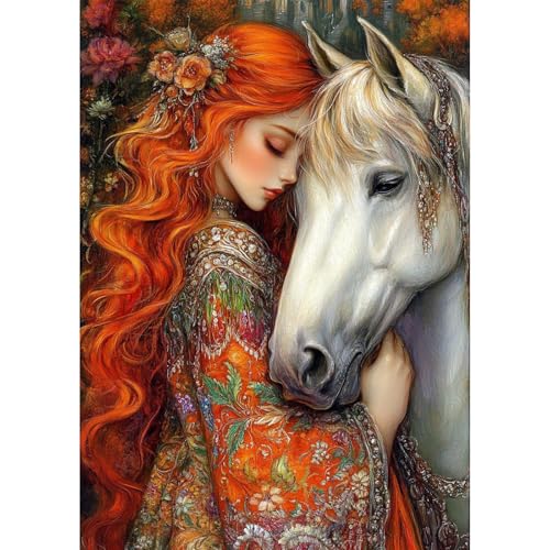 QENSPE Diamond Painting Schönheit und Pferd, Dame Diamond Art Set Erwachsene, Kristall Diamant Malerei DIY Diamant Kunst Handwerk für Haus Zimmer Wand Dekor 30x40cm von QENSPE