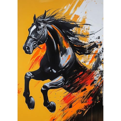 QENSPE Diamond Painting Schwarzes Pferd, Abstrakte Diamond Art Set Erwachsene, Kristall Diamant Malerei DIY Diamant Kunst Handwerk für Haus Zimmer Wand Dekor 30x40cm von QENSPE