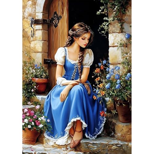 QENSPE Diamond Painting Sitzende Dame, Blumen Diamond Art Set Erwachsene, Kristall Diamant Malerei DIY Diamant Kunst Handwerk für Haus Zimmer Wand Dekor 30x40cm von QENSPE