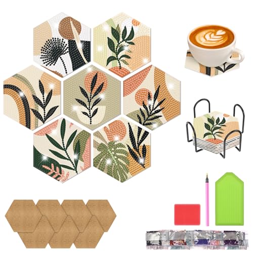 QENSPE Diamond Painting Untersetzer mit Halter, 7er-Set Sechseckig Diamant Tassenuntersetzer, DIY Abstraktes Pflanzen Untersetzer Klein Diamond Painting Set Basteln für Anfänger Erwachsene und Kinder QENSPE Diamond Painting Untersetzer mit Halter, 7er-Set Sechseckig Diamant Tassenuntersetzer, DIY Abstraktes Pflanzen Untersetzer Klein Diamond Painting Set Basteln für Anfänger Erwachsene und Kinder von QENSPE