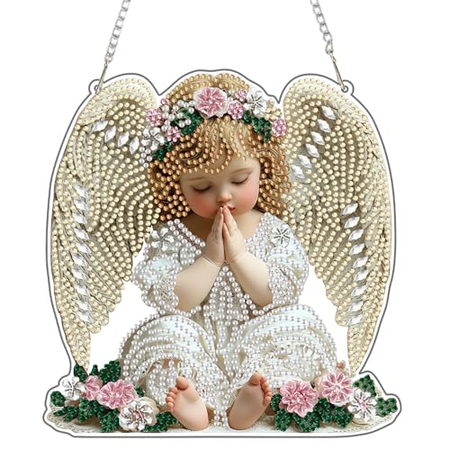 QENSPE Engel Diamond Painting Kit für Erwachsene, Engelchen Diamant Kunst Anhänger Spezielle Geformte Strass Fenster Ornamente DIY Zuhause Wandtür Garten Hängende Dekor, 20cm Breite QENSPE Engel Diamond Painting Kit für Erwachsene, Engelchen Diamant Kunst Anhänger Spezielle Geformte Strass Fenster Ornamente DIY Zuhause Wandtür Garten Hängende Dekor, 20cm Breite von QENSPE