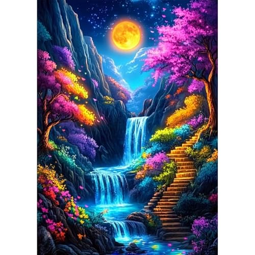 QENSPE Fantasy Landschaft Diamond Painting, Mond Diamond Art Set Erwachsene, Kristall Diamant Kunst mit Werkzeugen DIY Handwerk für Haus Zimmer Wand Dekor 30x40cm von QENSPE