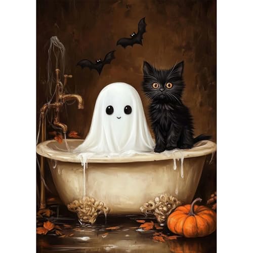 QENSPE Halloween Diamond Painting Kit Erwachsene, Diamond Art Süße Geist und Kitten, 5D Diamant Malerei DIY Gems Kreuznähte Diamants Kunst Handwerk für Haus Zimmer Wand Dekor 30x40cm QENSPE Halloween Diamond Painting Kit Erwachsene, Diamond Art Süße Geist und Kitten, 5D Diamant Malerei DIY Gems Kreuznähte Diamants Kunst Handwerk für Haus Zimmer Wand Dekor 30x40cm von QENSPE