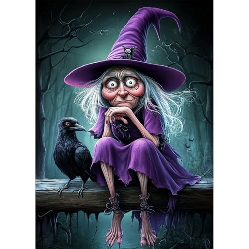 QENSPE Halloween Diamond Painting Kit Erwachsene, Diamond Art alte Hexe, 5D Diamant Malerei DIY Gems Kreuznähte Diamants Kunst Handwerk für Haus Zimmer Wand Dekor 30x40cm von QENSPE