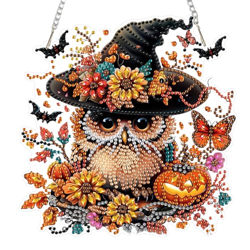 QENSPE Halloween Diamond Painting Kit für Erwachsene, DIY Eule Wizard Diamond Kunst Anhänger Spezielle Geformte Strass Fenster Ornamente Home Garten Wandtür Hängende Dekor, 20cm Breite QENSPE Halloween Diamond Painting Kit für Erwachsene, DIY Eule Wizard Diamond Kunst Anhänger Spezielle Geformte Strass Fenster Ornamente Home Garten Wandtür Hängende Dekor, 20cm Breite von QENSPE