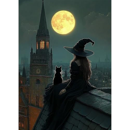 QENSPE Hexe Diamond Painting Kit Erwachsene, Diamond Art London Nacht, 5D Diamant Malerei DIY Gems Kreuznähte Diamants Kunst Handwerk für Haus Zimmer Wand Dekor 30x40cm von QENSPE