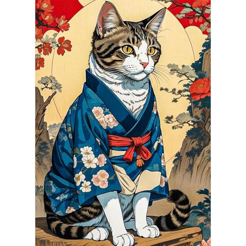 QENSPE Katze Diamond Painting Set für Erwachsene, 5D Diamond Painting Japanischer Stil Diamond Art mit Werkzeugen, Kristall Diamant Kunst DIY Handwerk für Haus Zimmer Wand Dekor 30x40cm von QENSPE