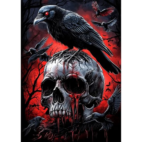 QENSPE Krähen Diamond Painting, Totenkopf Diamonds Art Set Erwachsene, 5D Diamant Malerei DIY Diamants Kunst Handwerk für Haus Zimmer Wand Dekor 30x40cm von QENSPE